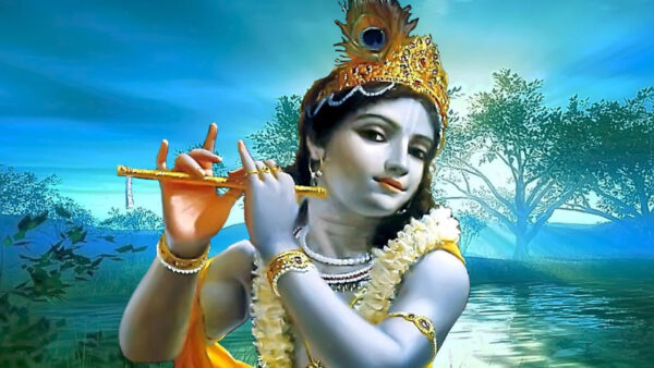 Wallpaper Flute, Background, With, Scenery, Krishna