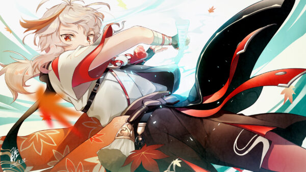 Wallpaper Eyes, Kazuha, Red, Genshin, Impact