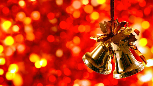 Wallpaper Background, Red, Christmas, Desktop, Golden, Bokeh, Bells