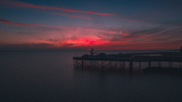 Wallpaper Water, Sky, Background, Pier, Blue, Clouds, Body, Red, Nature