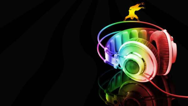 Wallpaper Headphone, Black, Background, Colorful, Music