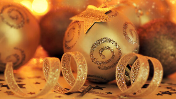 Wallpaper Christmas, Decoration, Stars, Balls, Golden, And