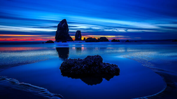 Wallpaper Blue, Nature, Sky, Horizon, Ocean, Rock