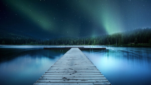 Wallpaper Aurora, Landscape, Pier