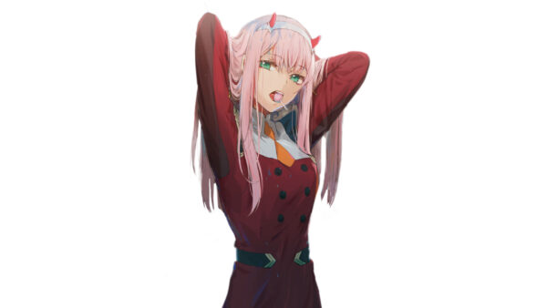 Wallpaper White, Neck, Zero, FranXX, Darling, The, Anime, Two, Holding, Background, Hiro, Her, Desktop, Dress, Hands, Back, With, Red