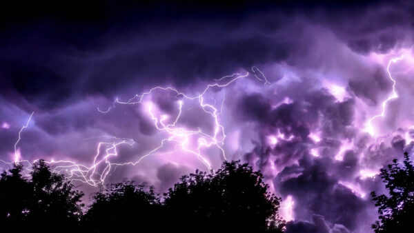 Wallpaper Above, Dark, Sky, Thunderstorm, During, Desktop, Purple, Trees, Nighttime