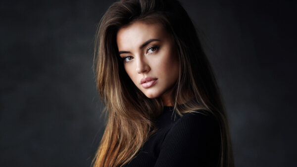 Wallpaper WALL, Background, Girls, Model, Wearing, Blonde, Girl, Black, Dress, Hair