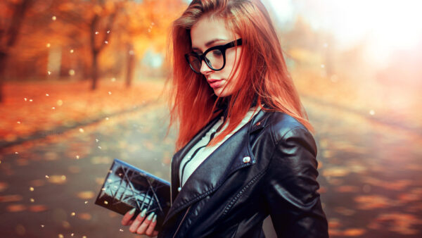 Wallpaper Redhead, Specs, Girls, And, Standing, Road, Wearing, Background, Model, Girl, Black, Blur, Jerkin