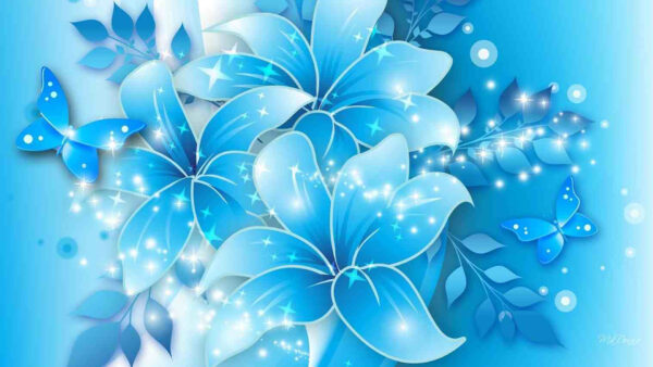 Wallpaper With, Blue, Girly, Stars, Flowers