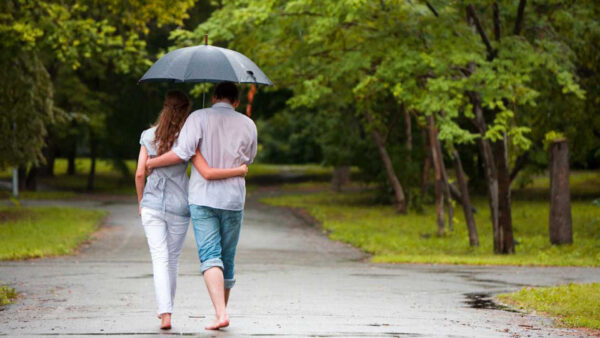 Wallpaper Walking, Couple, With, Umbrella, Road