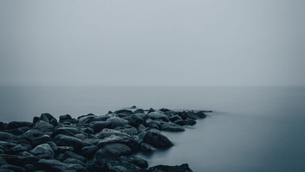 Wallpaper Coast, Fog, Stones, Sky, White, Nature, Ocean