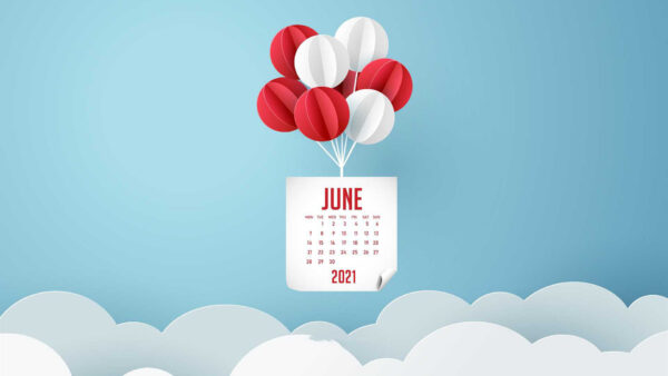 Wallpaper 2021, Sky, With, Background, Red, White, Calender, June, Balloons, Desktop