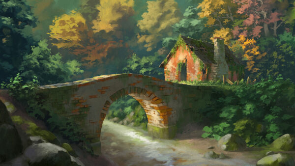 Wallpaper Animated, Trees, Bridge, Nature, House