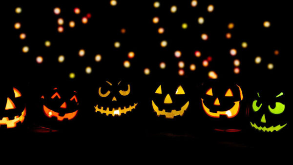 Wallpaper Lights, Pumpkins, Colorful, Halloween, Face, Black, Background