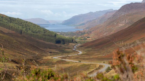 Wallpaper Nature, Slope, Road, Mountains, View, Lake, Between, Desktop, Background, Landscape, Mobile