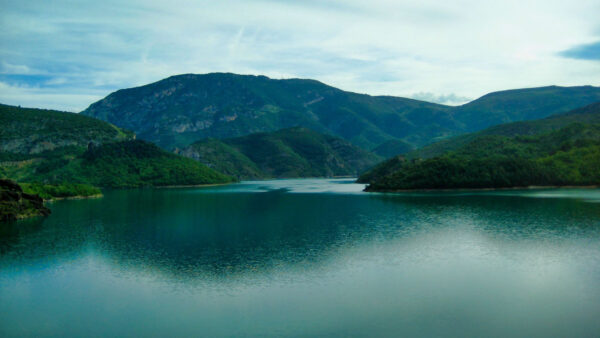 Wallpaper Blue, Lake, Greenery, Mountains, View, Hills, Sky, Between, Background, Nature, Landscape