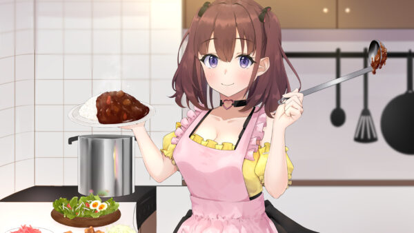 Wallpaper With, Purple, Pink, Anime, Dress, Eyes, Brown, Girl, Hair