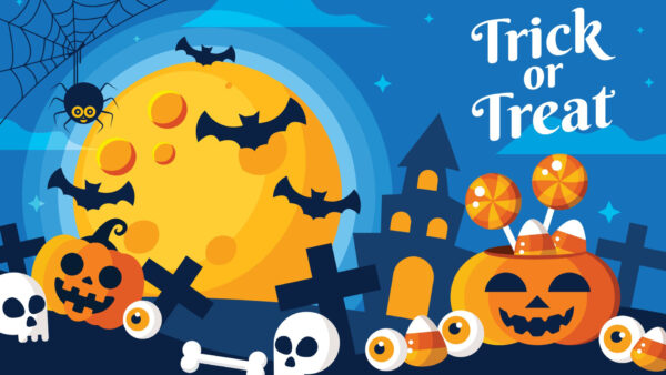 Wallpaper Skeleton, Jack-O-Lantern, Cute, Bats, Treat, Trick, Pumpkins, Spider, Halloween