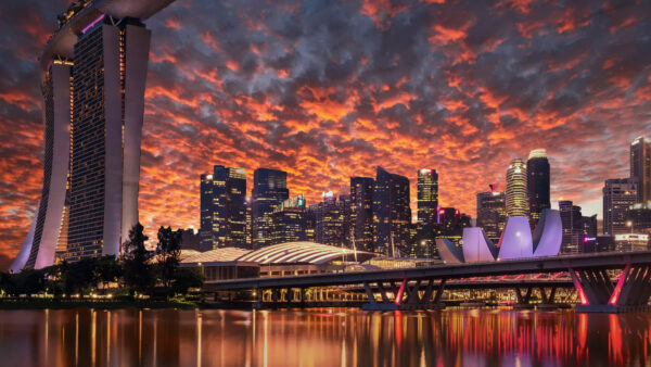 Wallpaper Bay, Sands, Skyscrapers, Singapore, Evening, Mobile, Marina, Desktop, Travel