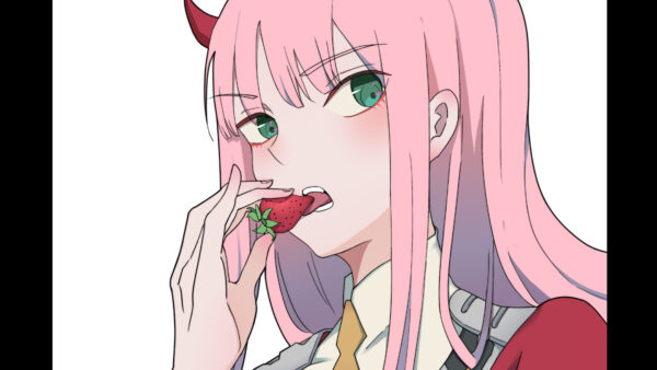 Wallpaper Eating, Zero, With, FranXX, Background, The, Anime, Strawberry, Two, Darling, White