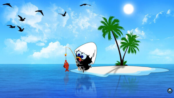 Wallpaper And, Desktop, Fishing, Trees, With, Cartoon, Sky, Blue, Background