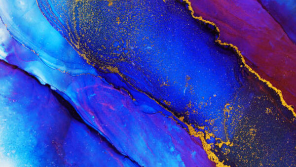 Wallpaper Abstraction, Stains, Paint, Swirl, Gold, Blue, Abstract