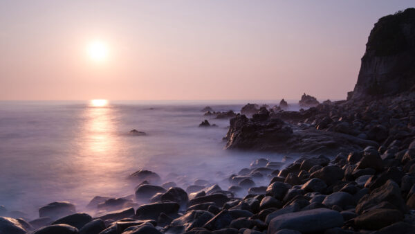 Wallpaper Under, Nature, Sky, Coast, Light, Pink, Stones, Rocks