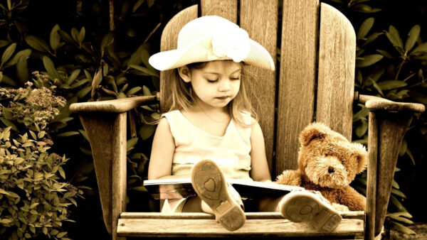 Wallpaper Desktop, Reading, Girl, Child, Teddy, Sitting, Bear, Cute, Near, And, Chair, Book