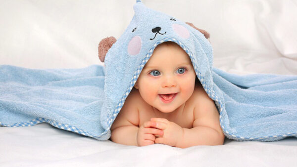 Wallpaper With, Towel, Cute, Baby, Grey, Lying, Eyes, Covered, Smiling, Cloth, Blue, Child, Down, White