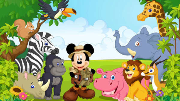 Wallpaper Mouse, Friends, Mickey, Cartoon, Jungle, Safari