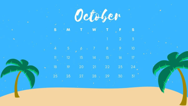 Wallpaper Desktop, Coconut, Background, October, Trees, Blue, Calendar