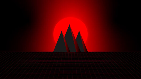 Wallpaper Background, Vector, Red, Mountains, Minimalism, Sun, Moon