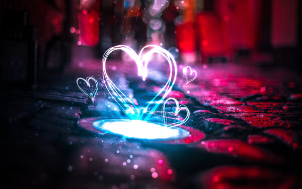 Wallpaper Hearts, Neon, Love