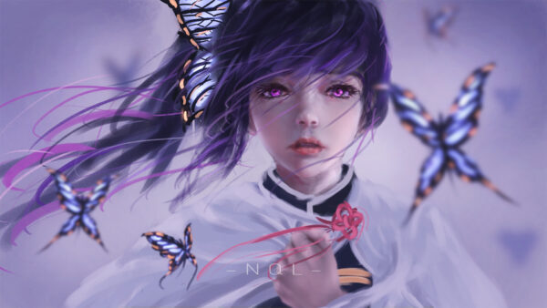 Wallpaper Purple, Kanao, With, Anime, Slayer, Demon, Butterflies, Near, Eyes, Flying, Tsuyuri, Desktop
