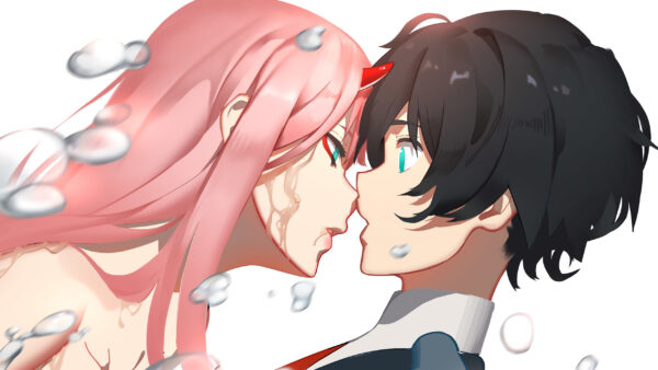 Wallpaper Darling, Hair, Hiro, Anime, With, White, Zero, FranXX, Pink, Black, The, Two, Background