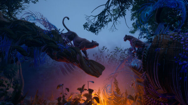 Wallpaper Background, Fire, Panthers, Animals, Fantasy, Jungle, Nighttime