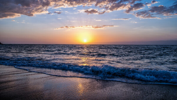 Wallpaper Desktop, White, Mobile, Waves, During, Ocean, Clouds, Reflection, Sky, Sunset, Blue, Under