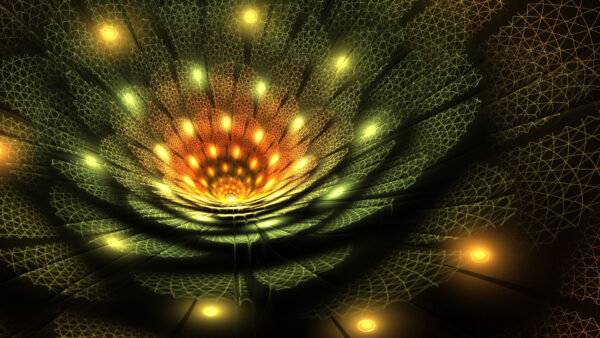 Wallpaper Green, Flower, Yellow, Fractal, Abstract, Desktop