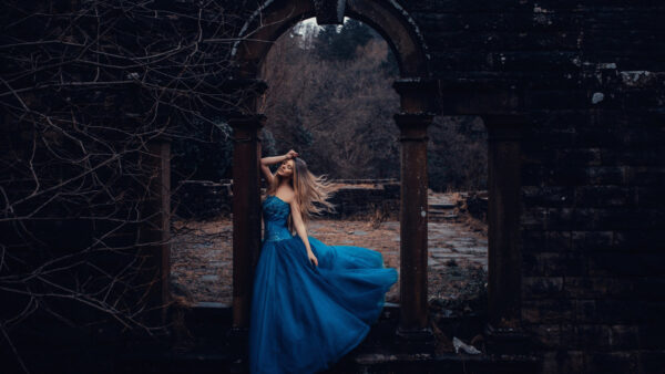 Wallpaper For, Posing, Blue, Arch, Photo, Girls, Wearing, Model, Dress, Background, Girl