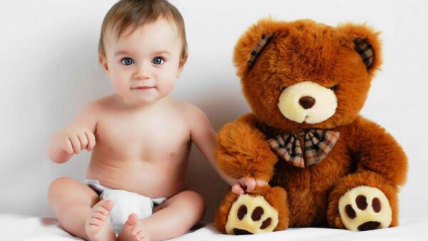 Wallpaper Sitting, Baby, White, Toy, Boy, With, Teddy, Background, Brown, Cute, Desktop