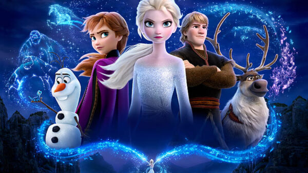 Wallpaper Frozen, Blue, Sky, Starry, Background, Anna, Elsa, Olaf, Kristoff