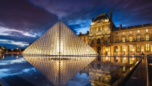 Wallpaper Paris, Travel, Reflection, Louvre, Pyramid, The, Museum