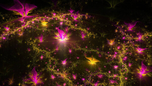 Wallpaper Pink, Abstract, Shapes, Fractal, Abstraction, Pattern, Yellow