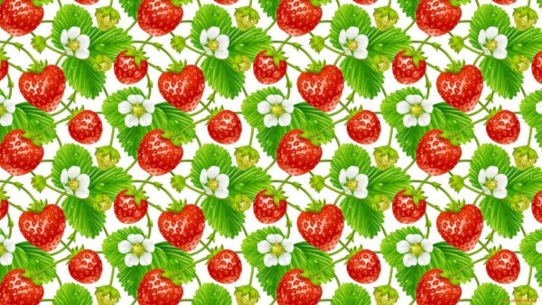 Wallpaper Cherries, Berry, White, Red, Spoonflower, Green, Leaves, Flowers, Desktop