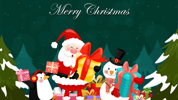 Wallpaper Tree, Gift, Claus, Boxes, Santa, Snowmen, Merry, Christmas