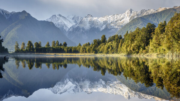 Wallpaper Landscape, Reflection, Nature, Forest, And, Mountains, Snow, Covered, River, Trees, Greenery, View