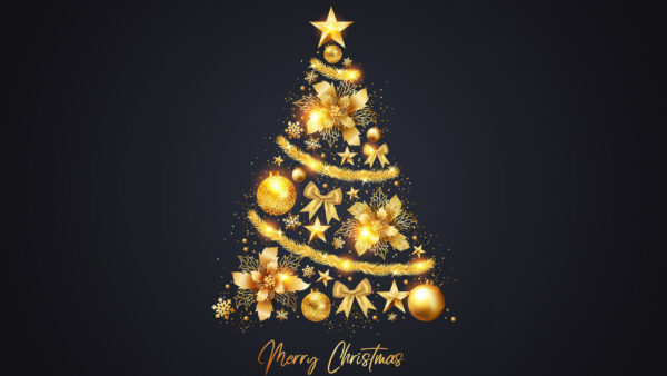 Wallpaper Snowflakes, Golden, Tree, Christmas, Stars, Balls, Decoration