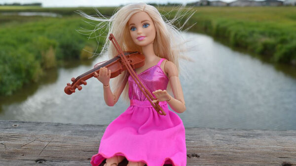 Wallpaper Doll, Playing, Violin, Barbie, Pink