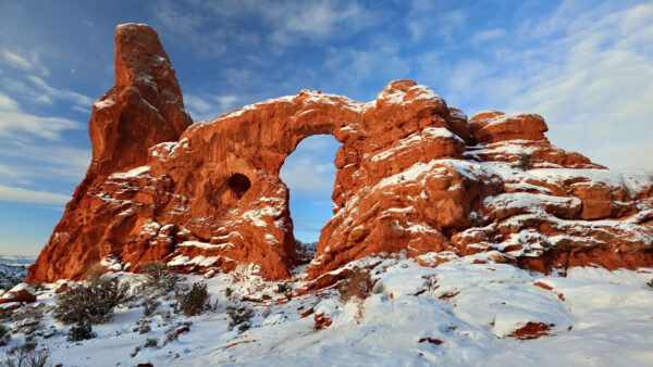 Wallpaper Sky, Snow, Daytime, Blue, White, Arch, During, Under, Turret, Nature, Field, Clouds