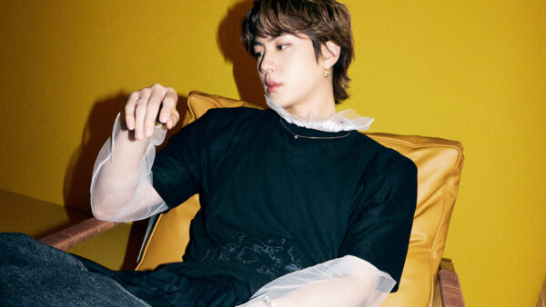 Wallpaper Background, Wearing, Singer, BTS, Jin, K-Pop, Black, WALL, Yellow, White, Dress, Sitting